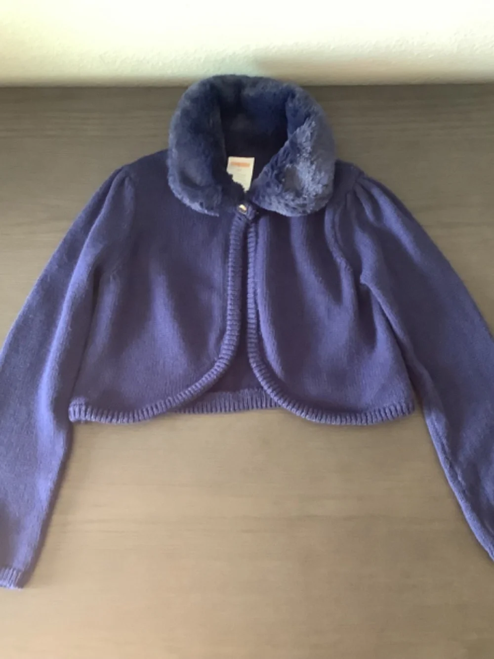 NWT Gymboree Girls Size 4T Navy Blue Crop Faux Fur Collar Cardigan Sweater Fairy